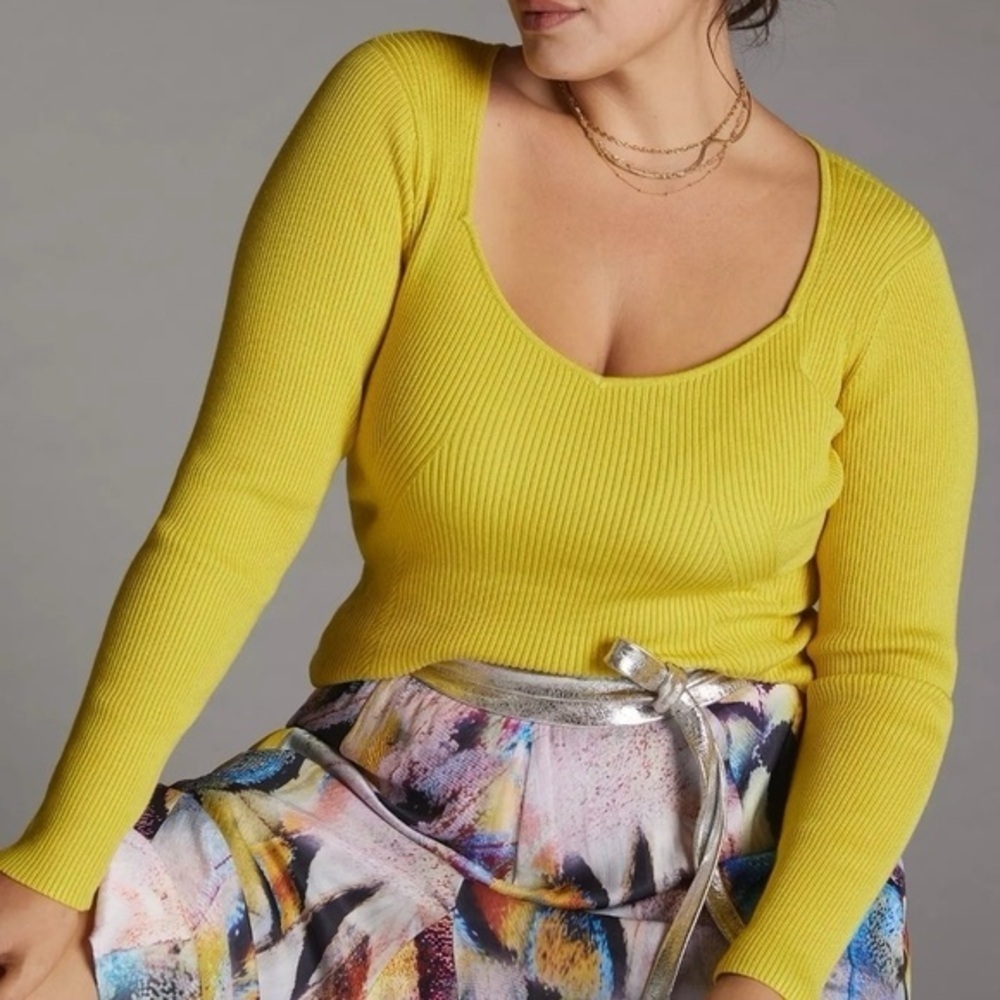 Anthropologie citron yellow sweetheart sweater sz med